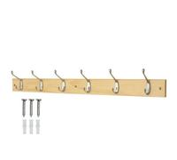 Keypak Coat Rack Wall Mounted Polished Chrome 6 Double Hooks - Solid Pine Rack 69Cm Clothes Hanger For Hallway, Bedroom, Bathroom