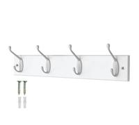 Keypak Coat Rack Wall Mounted White 4 Double Hooks - White Pine Rack 45Cm Clothes Hanger For Hallway, Bedroom, Bathroom