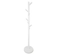 Keypak Coat Stand With Round Base, 170Cm Wooden Freestanding Clothes Rack With 8 Hooks - White