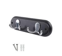 keypak Compact Door Wall Mounted Robe Coat Rack with 2 Double Hooks, Fixings Included, 22.5cm, Polished Chrome on Black