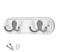 Headbourne Compact Door Wall Mounted Robe Coat Rack with 2 Double Hooks, Fixings Included, 22.5cm, Polished Chrome on White