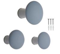 Keypak Decorative Wall Hooks Wall-Mounted Coat Hooks - Set Of 3 Round Wooden Hangers - Screw-In -50mm - Modern