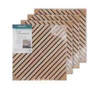 keypak Diagonal Wood Wall Panel Square, 4 Pack, 60x60cm, 3D Accoustic Wooden Slatted, Light Oak