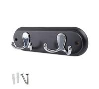 keypak Door Wall Mounted Robe Coat Rack with 2 Double Hooks, Small 22cm Jacket Hanger (Black)