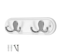 keypak Door Wall Mounted Robe Coat Rack with 2 Double Hooks, Small 22cm Jacket Hanger (White)