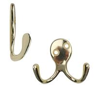 Keypak Double Robe Hook 10 Pack - Polished Brass - Decorative Dual Wall Hooks in Durable Aluminium, Modern Space-Saving Design for Coats, Robes, and Towels, Easy-Install Home & Office Storage