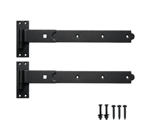 Keypak Heavy-Duty 400mm (16 Inch) Straight Hook And Band Hinges For Wooden Garden Gate, Garage & Shed Doors, Black (1Pair)