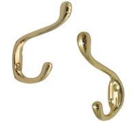 keypak Heavy Duty Hat & Coat Hook 10 Pack - Polished Brass - Strong Metal Wall Hooks for Coats, Hats, Scarves & Bags, Durable Home & Office Storage Solution