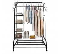 keypak Heavy Duty Rolling Clothes Rail with Lockable Wheels - Freestanding Garment Rack & Shoe Storage Shelves - Mobile Wardrobe Organiser with Hooks for Bedroom & Hallway - Black