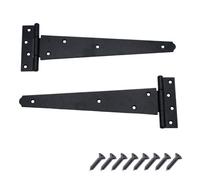 Keypak Heavy-Duty Tee Hinges 350mm (14 Inch) Wooden Gate, Garage & Shed Door, External & Internal Use, Black - Pack Of 2