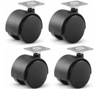 Keypak Hooded Pk 4 Swivel Castor 40mm Wheels, 38x38mm Plate Fixing, | Black 40mm Diameter Twin Wheel, for Rolling on Carpet & Hard Floors - 18kg Max Load Per Castor