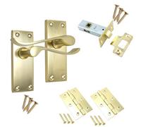 Keypak Interior Passage Bedroom Door Handle Brass 112mm 4 Inch Scroll Latch Handle Tubular Mortice Latch Faceplate Butt Door Hinge