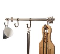 Keypak Metal Kitchen Rail Rack, 4 Satin Nickel Hooks, Wall-Mounted Utensil & Mug Hanger