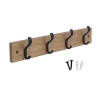 keypak Minimalistic Wall-Mounted Coat Rack - 4 Hooks on Stylish Modern Wooden Base for Wall & Door - 38cm - All Fixings Included (Matte Black/Ash Effect)