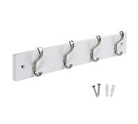keypak Minimalistic Wall-Mounted Coat Rack - 4 Hooks on Stylish Modern Wooden Base for Wall & Door - 38cm - All Fixings Included (Satin Nickel/White)