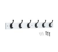 keypak Modern Wall Mounted Coat Rack, Matte Black Hooks on Wood Base (White/Matte Black, 6 Hooks)