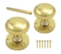 keypak Mortice Door Knobs - 55mm 2 Inch Polished Brass Finish Door knob and Door Handle for Round Door Handles on Internal Wooden Doors- with Spindle and Fixings (1 Pair)