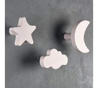keypak Night Sky Coat Wall Mounted Hooks 3 Wooden Moon & Star | White Wall Mounted Hooks designed for Nurseries and Childrens Bedrooms