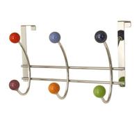 Keypak Over Door Hanger With 6 Multi-Coloured Ceramic Hooks - 27Cm - Strong Metal Rack For Coats, Bags, Towels - No Drilling