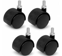 Keypak Pack of 4 Swivel Castor, 40mm Black Hooded Twin Wheel | M8 Threaded Stem Fixing, 18kg Load Per Wheel Designed for Chairs, Desks & Light Furniture