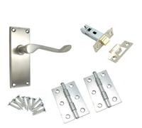 Keypak Passage Bedroom Door Handle Satin Chrome 112mm 4 Inch Scroll Latch Handle Tubular Mortice Latch Faceplate Butt Door Hinge