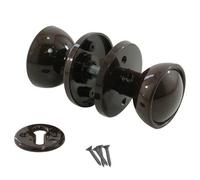 Keypak Plastic Bedroom Door Knob Rim Mortice Latch Brown Set Keyhole Escutcheons Door Gate Shed Knob Handle Spindle & Fixings