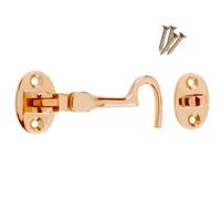 Keypak Polished Brass Cabin Door Hook (75mm 3 Inch) Hinge Hook & Eye Gate Window Latch, Includes Screws