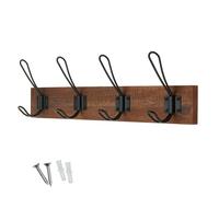 Keypak Rustic Wall Mounted Coat Rack, 4 Double Wire Hooks on Wooden Base | Ideal for Entryway Hallway Living Room Bathroom, Fixings Included with Antique Finish