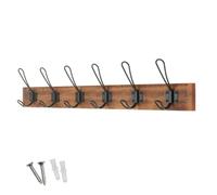 keypak Rustic Wall Mounted Coat Rack, 6 Double Wire Hooks on Wooden Base