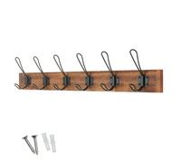 Keypak Rustic Wall Mounted Coat Rack, 6 Double Wire Hooks on Wooden Base