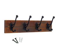 Keypak Rustic Wall-Mounted Coat Rack Heavy-Duty, 54 Cm Wooden Board With Iron Black Coat Hooks For Jackets, Hats
