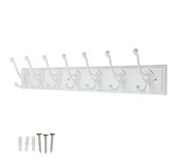 Keypak Rustic Wooden 84cm Wall Mounted Coat Rack 7 Double Antique Hooks | Large White Wooden Backboard with 7 hooks for Organising Coats, Bags & Towels in Hallways & Bathrooms