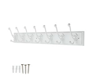 Keypak Rustic Wooden 84cm Wall Mounted Coat Rack 7 Double Antique Hooks | Large White Wooden Backboard with 7 hooks for Organising Coats, Bags & Towels in Hallways & Bathrooms