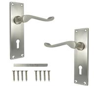 keypak Scroll Lever 150mm Lock Door Handles Chrome Finish with Backplate | 6" Tubular Lever Latch for Wooden Internal Doors With Lock Security - Spindle & Fixings Included