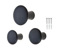 keypak Set of 3 Round Black Screw-in Wooden 50mm Hooks | Decorative Modern Hangers, Wall Mounted Coat Hooks