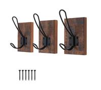 Keypak Set Of 3 Rustic Wall Mounted Wooden Wall Hooks - Antique Coat Rack With Black Metal Hooks For Entryway, Bathroom, Hallway