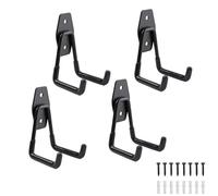 keypak Small Garage Wall Mounted U Hooks, Steel Tool & Bike Storage, 4 Pack | 45kg Load Capacity, PVC-Coated Contact Points, for Ladders & Garden Tools, 4 Double Hooks for Shed & Garage
