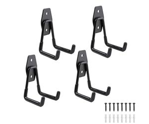 keypak Small Garage Wall Mounted U Hooks, Steel Tool & Bike Storage, 4 Pack | 45kg Load Capacity, PVC-Coated Contact Points, for Ladders & Garden Tools, 4 Double Hooks for Shed & Garage