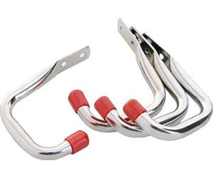 KeyPak Universal Galvenised 7cm Garage Hooks, Pack of 4 J Hooks | Red PVC Tipsed for Weather Resistant ideal for Storing Garden Tools