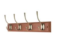 Keypak Victorian 4-Hook Wall-Mounted Wooden Coat Rack, 45Cm - Oak Finish Board, Antique Brass Coat Hooks - Fixings Included