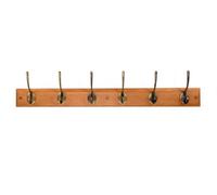 Keypak Victorian 6-Hook Wall-Mounted Coat Rack, Oak Finish, Brass - Screws Included