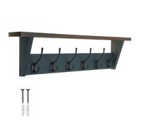 keypak Victorian Coat Rack Shelf Combo Grey Oak 6 Black Hooks - 80cm Wall Mounted Coat Rack - Rustic Organiser for Hallway, Kitchen, Bathroom
