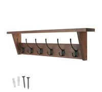 keypak Victorian Oak Coat Rack Shelf Combo 6 Black Hooks - 80cm Wood Shelf | Wall Mounted Coat Rack with Shelf for Hallway, Bedroom, Kitchen, Bathroom