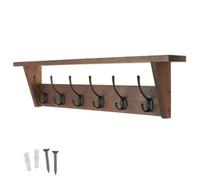 Keypak Victorian Oak Coat Rack Shelf Combo 6 Hooks 80Cm - Rustic Wall Mounted Coat Rack For Hallway, Bedroom, Kitchen, Bathroom
