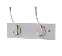 keypak Victorian Wall Mounted 2 Nickel Hooks Grey Wooden Coat Rack | Dove Grey Backboard for Hanging Coats, Hats, Clothing, Scarfs, Wall Organiser, supplied with fixings