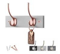 keypak Victorian Wall Mounted 2 Rose Gold Double Hook Grey Wooden Coat Rack | Dove Grey Backboard for Hanging Coats, Hats, Clothing, Scarfs, Wall Organiser, supplied with fixings