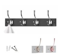 keypak Victorian Wall Mounted 4 Chrome Double Hooks Black Wooden Coat Rack | for Hanging Coats, Hats, Clothing, Scarfs, Wall Organiser, supplied with fixings