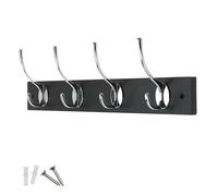 keypak Victorian Wall Mounted 4 Chrome Hooks Black Wooden Coat Rack