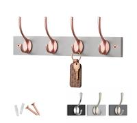 keypak Victorian Wall Mounted 4 Rose Gold Double Hook Grey Wooden Coat Rack | Wooden Coat Rack for Hanging Coats, Hats, Clothing, Scarfs, Wall Organiser, supplied with fixings