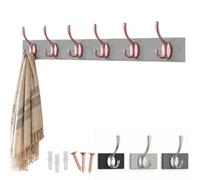 keypak Victorian Wall Mounted 6 Rose Gold Double Hook Grey Wooden Coat Rack | Dove Grey Backboard for Hanging Coats, Hats, Clothing, Scarfs, Wall Organiser, supplied with fixings